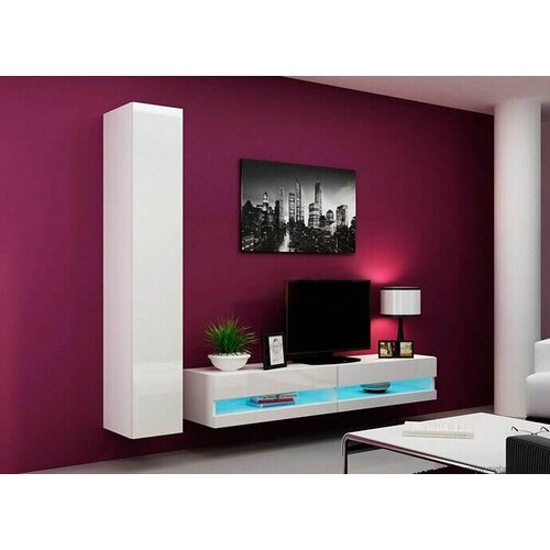 Стенка в гостиную Виго нью 9 220х200х42 белый белый глянец 44066₽