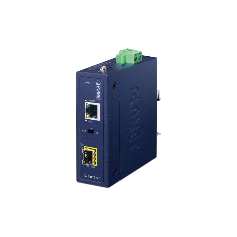 Медиа конвертер/ PLANET IGT-815AT IP30 Compact size Industrial 100/1000BASE-X SFP to 10/100/1000BASE-T Media Converte