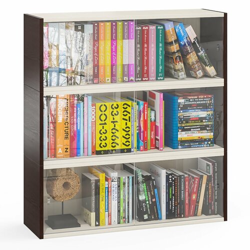 Три книжные полки Мебельный Двор КН1 со стеклянными сдвижными дверками цвет венгедуб 9430₽