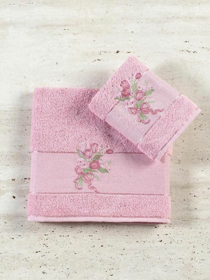 фото Набор махровых полотенец DIVA AFRODITA элада 50х90 (1шт), 70х140 (1шт) темно-розовый