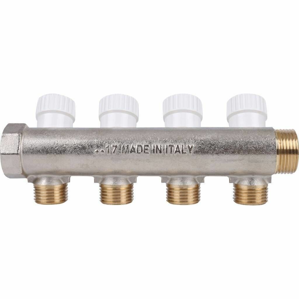 коллектор 4 выхода STOUT 3/4" х 1/2" НР с регулирующими вентилями латунь - фото №10