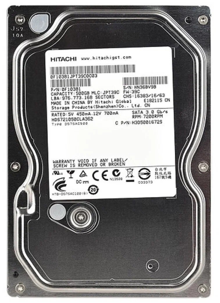 Жесткий диск HITACHI HDS721050CLA662, 500ГБ, HDD, SATA, 3.5"