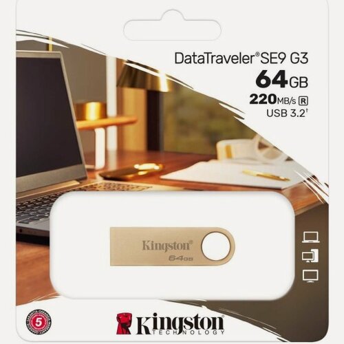 Изображение товара USB флешка Kingston 64Gb DTSE9G3/64Gb USB 3.2 Gen 1 (220/100 Mb/s) gold