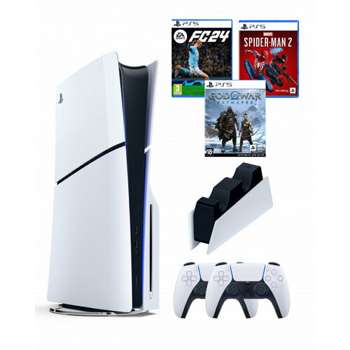 Приставка Sony Playstation 5 slim 1 Tb2-ой геймпадбелыйзарядноеGog of WarЧП2FC24 9400000₽