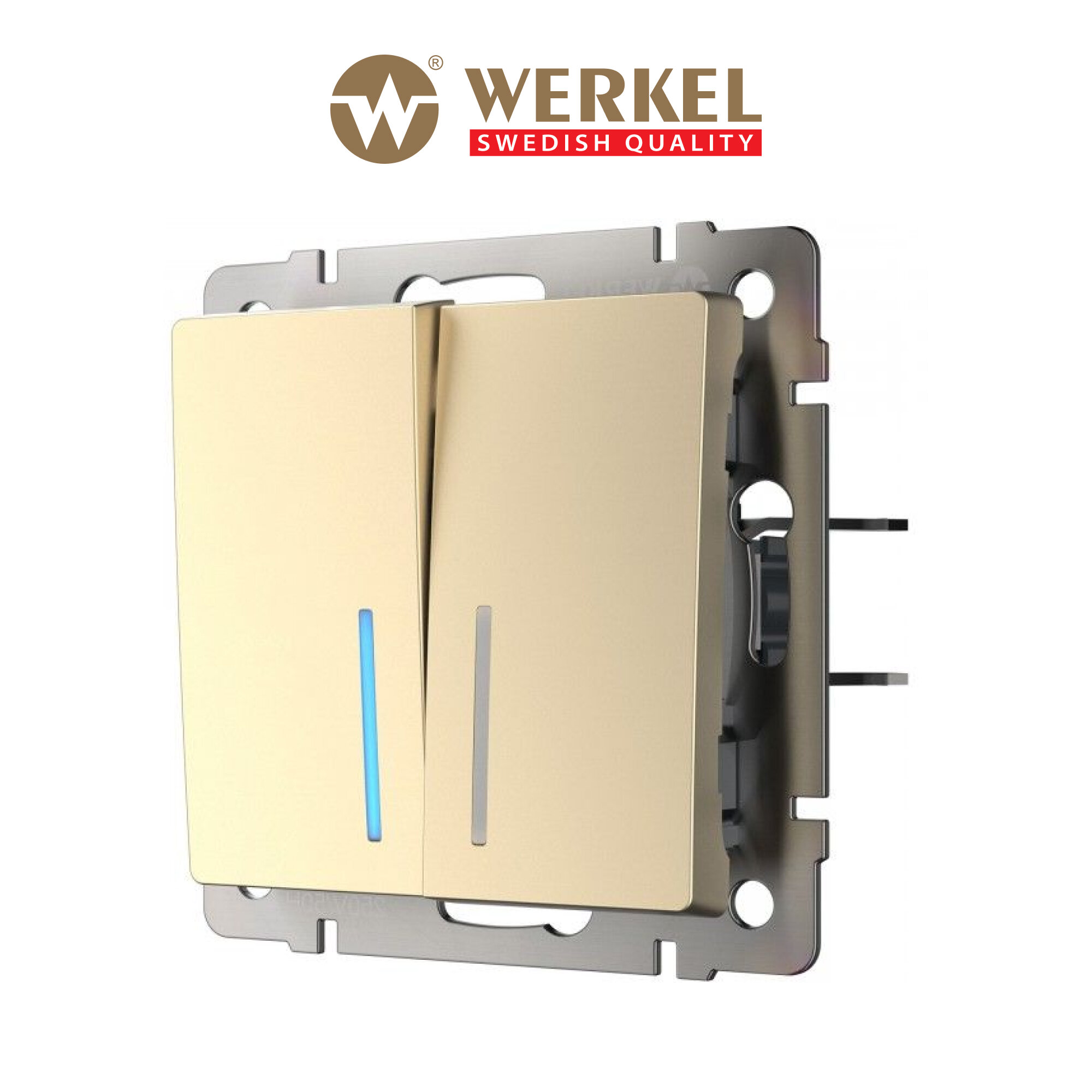 Выключатель Werkel (a050859) двухклавишный скрытая установка шампань IP20 с подсветкой