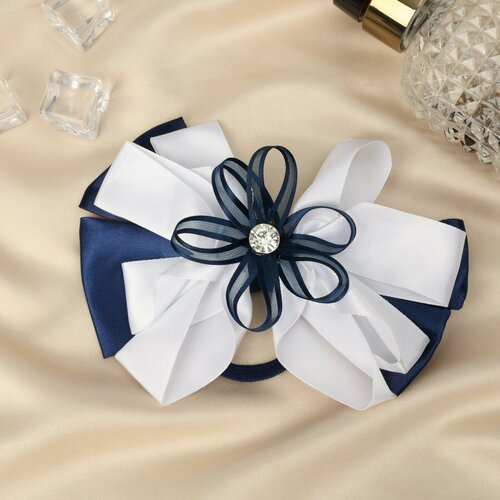 Резинка для волос Школьница бант ленты и стразы 13 см бело-синий 6шт 738₽