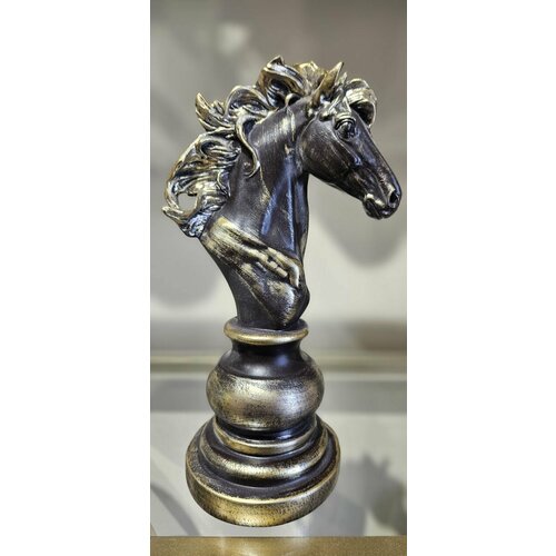 Шахматная фигура Черный Конь 26 см, декор и интерьер в дом.