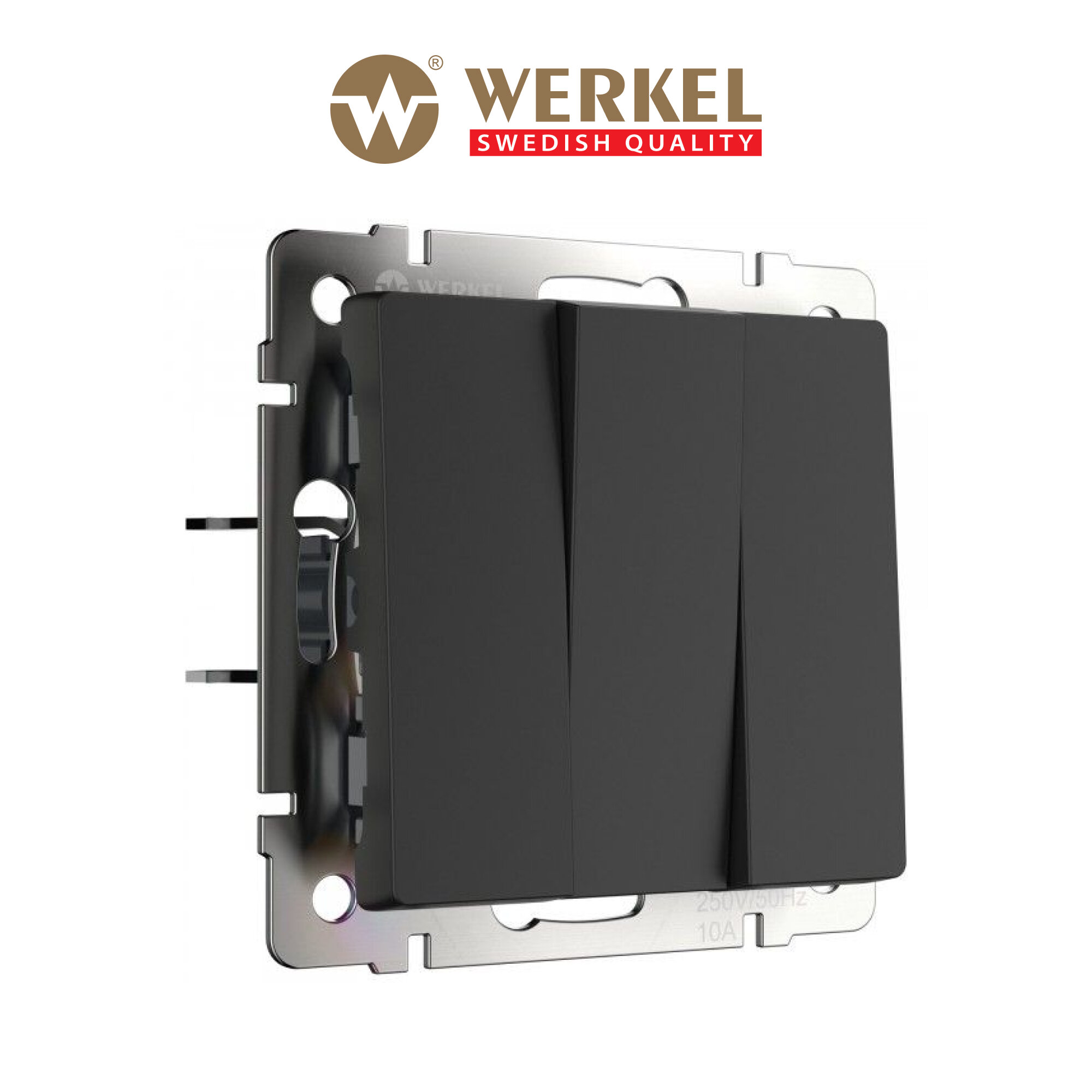 Встраиваемый выключатель трехклавишный Werkel W1130008 черный матовый IP20