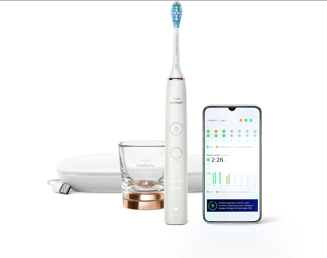 Звуковая зубная щетка Philips Sonicare DiamondClean 9000 HX9911, белый