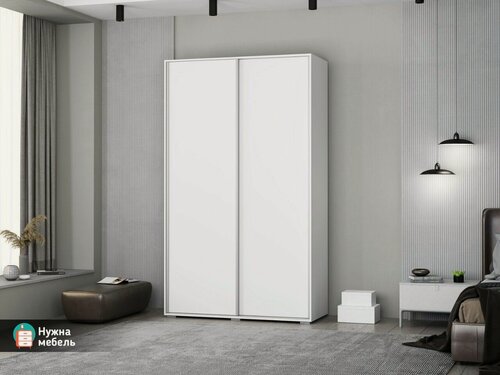 Изображение товара Шкаф-купе для одежды без зеркал двухстворчатый, Модель Бакс 49 с полками и продольной штангой, Белого цвета, Мебель в спальню, прихожую и гостиную