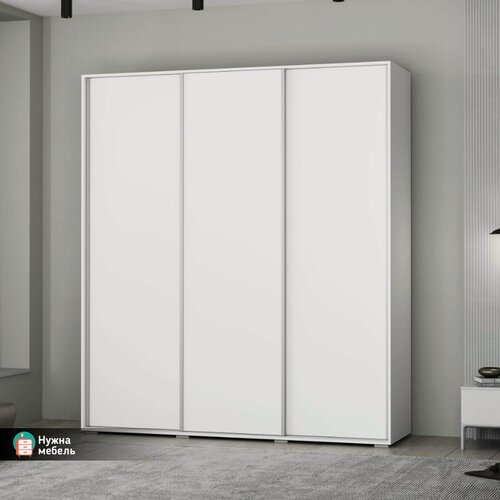 Изображение товара Шкаф-купе для одежды без зеркал трехстворчатый, Модель Бакс 50 с полками и продольной штангой, Белого цвета, Мебель в спальню, прихожую и гостиную