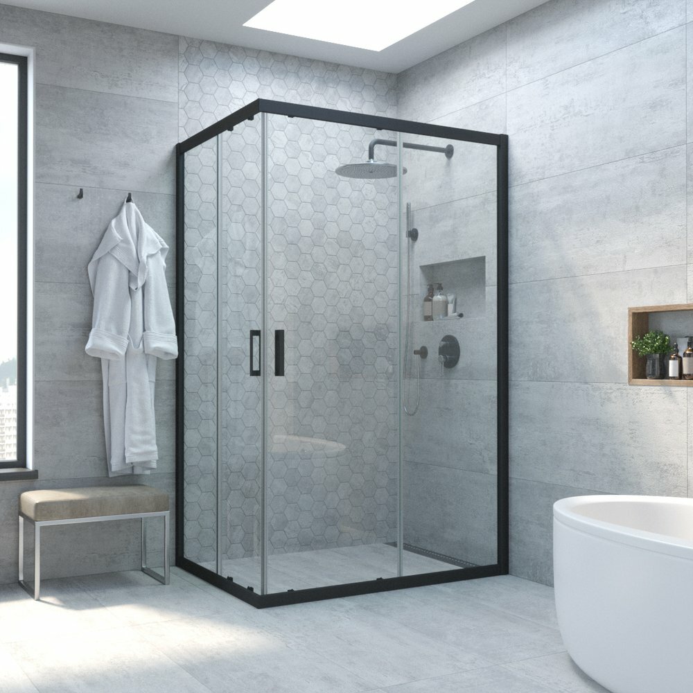 Vegas Glass ZA-F Novo 110*100 02М 01 профиль черный матовый, стекло прозрачное