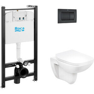 фото Комплект унитаза Roca Debba ПЭК с инсталляцией и черной матовой клавишей, тонкое сиденье микролифт (893104970, 8901160B6)