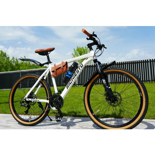 Велосипед горный RICHIESTO 26 21s Алюминиевая рама 19 Взрослый Спортивный Унисекс бело-коричневый 25100₽