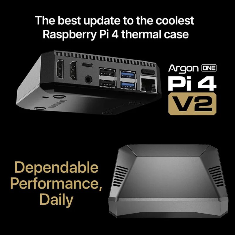 Чехол Argon One V2 для Raspberry Pi 4 Model B, алюминиевый металлический корпус с выключателем питания, охлаждающим вентилятором, радиаторами для Raspberry Pi 4 — фото 1