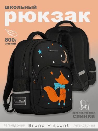 Изображение товара Рюкзак Bruno Visconti черный с эргономичной спинкой "волшебный ЛИС" Арт. 12-002-175/01