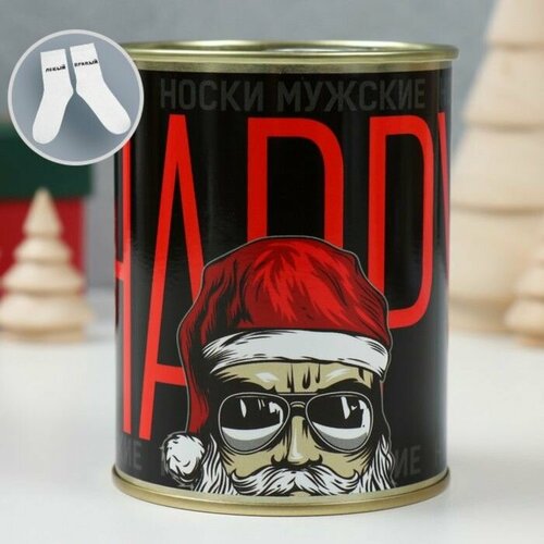 Подарок носки с принтом в банке Happy мужские цвет черный 566₽