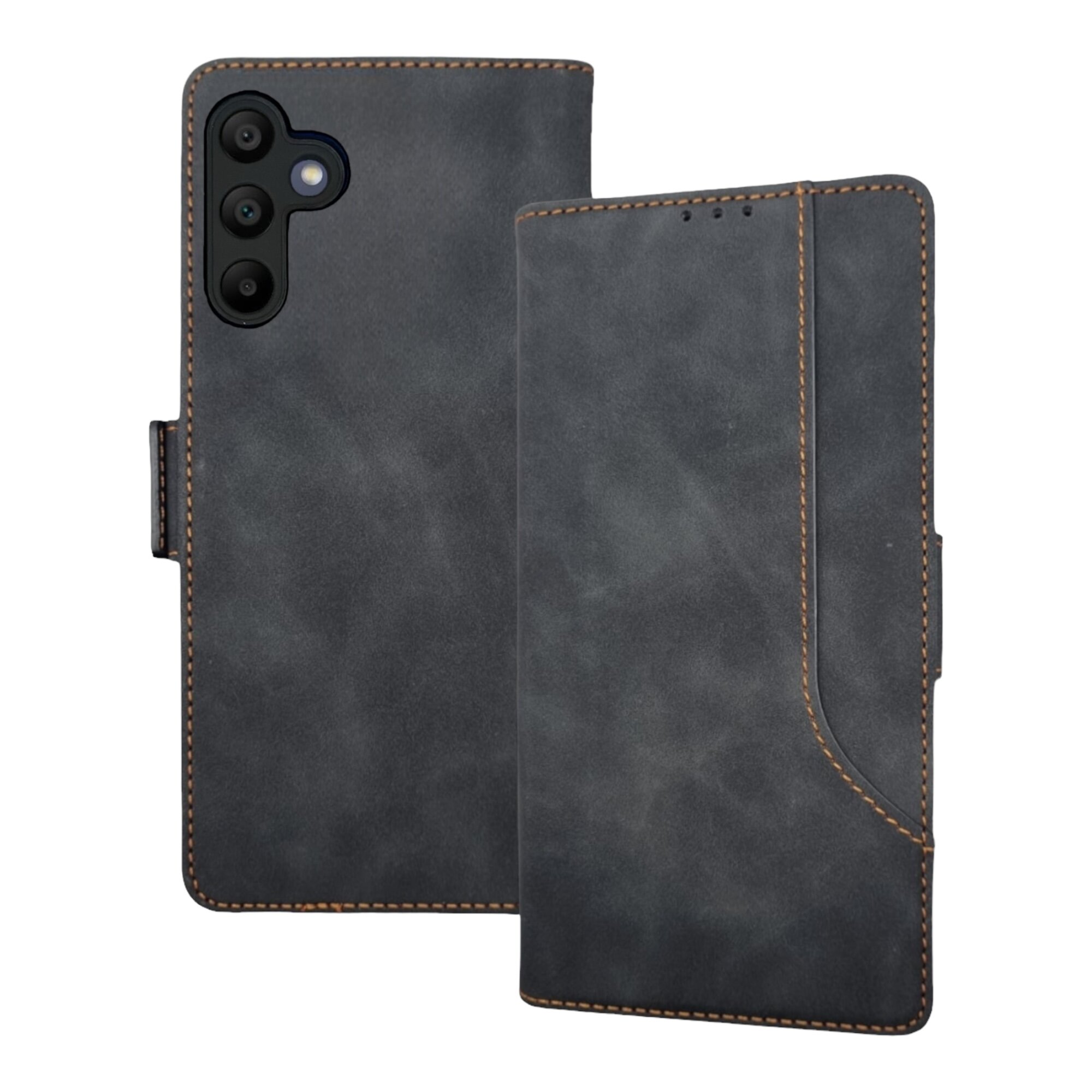 Чехол книжка с карманом кошельком для вашего смартфона Samsung A35 (SM-A356) (6.6"), черный. Матовая текстура под кожу, дополнительный карман на крышке чехла, отделения для карт и купюр — фото 1