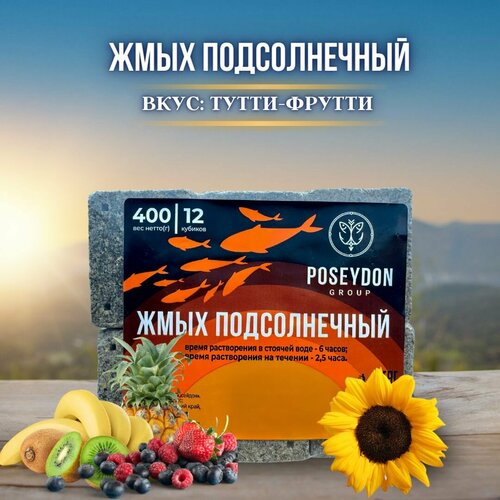 Жмых рыболовный подсолнечный / прикормка рыболовная / макуха для рыбалки POSEYDON Тутти-фрутти 12 штук 400 грамм
