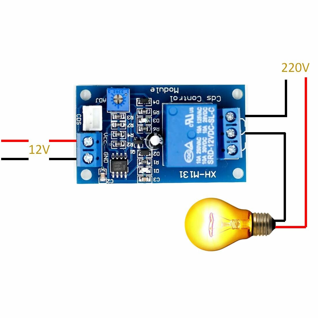 Модуль реле 12В с датчиком света XH-M131 для Arduino 1шт. — фото 1