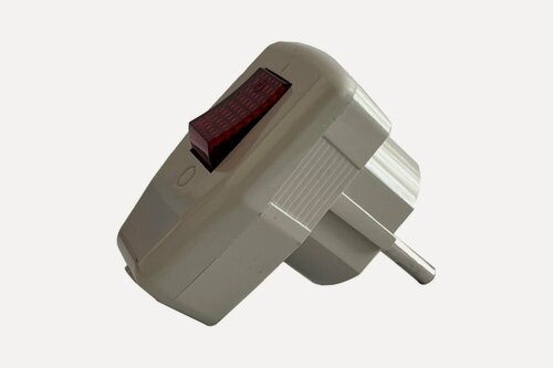 Изображение товара DORI Угловая вилка с выключателем и заземлением, серого цвета 16702 для бытового применения