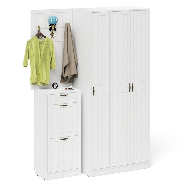 Прихожая П-6 Компоновка № 50 цвет белая шагрень/фасады МДФ белое дерево фрезеровка прованс