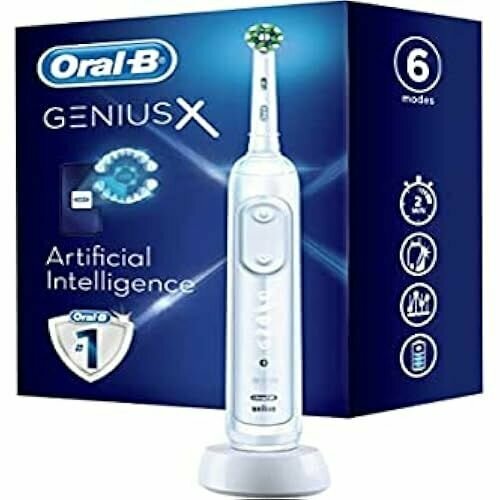 Электрическая зубная щетка Oral-B Genius X с перезаряжаемой ручкой художественным интеллектом и 1 сменной головкой белая 32988₽