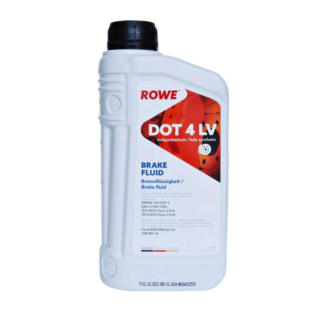 Тормозная жидкость синтетическая ROWE HIGHTEC BRAKE FLUID DOT 4 LV , 1 литр канистра