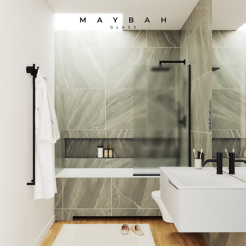 Шторка на ванну Maybah Glass 50х140 см, сатин, профиль черный - фото №2