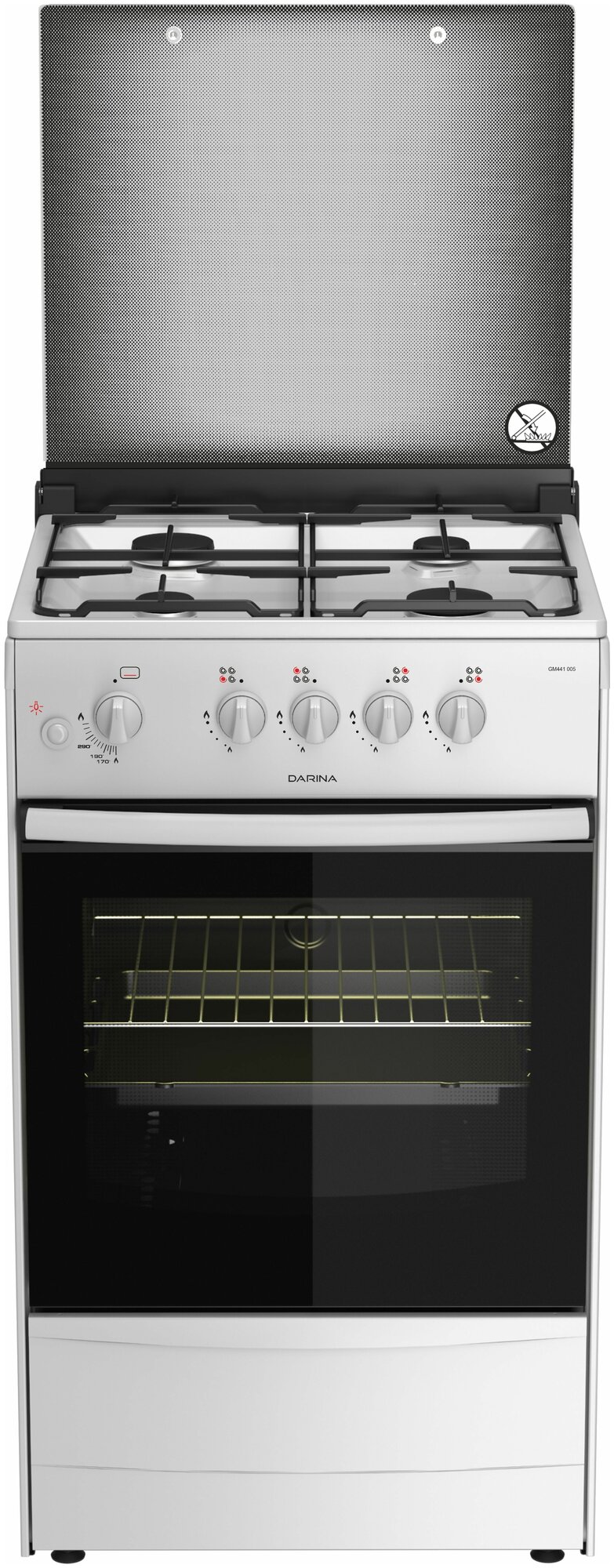 Газовая плита Darina 1B GM 441 005 W, газовая духовка, стеклянная крышка, сталь, белый — фото 1