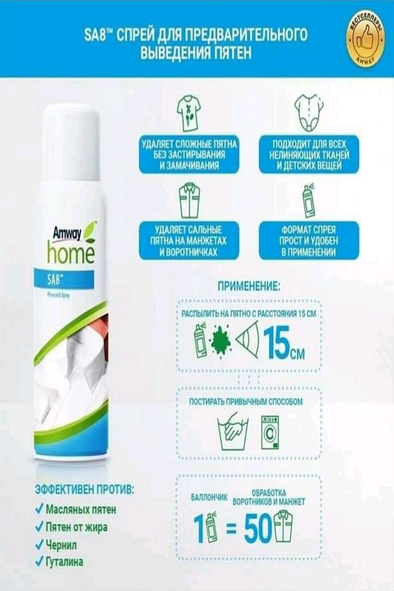 Amway / SA8™ Спрей для предварительного выведения пятен, 400мл /AMWAY/пятновыводитель амвэй/амвей — фото 1