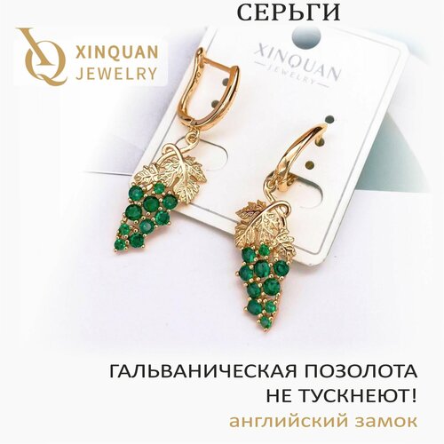 Серьги XINQUAN jewelry, изумруд синтетический, искусственный камень, золотой, зеленый