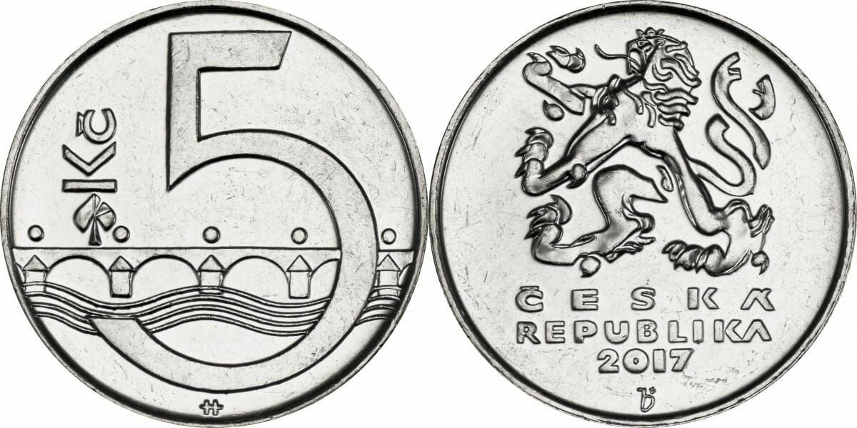 Чехия 5 крон  1993 2024 Чешский лев XF