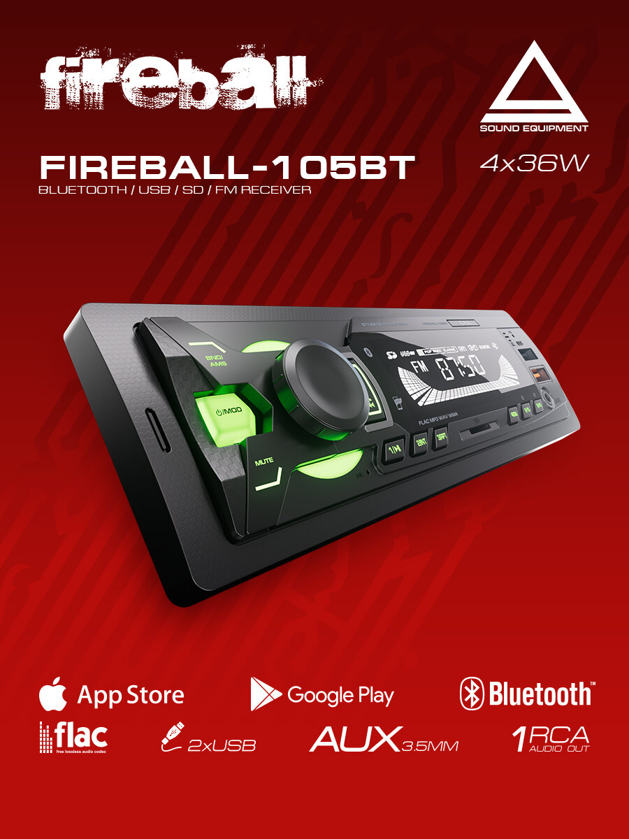 Автомагнитола c BlueTooth AurA FIREBALL-105BT