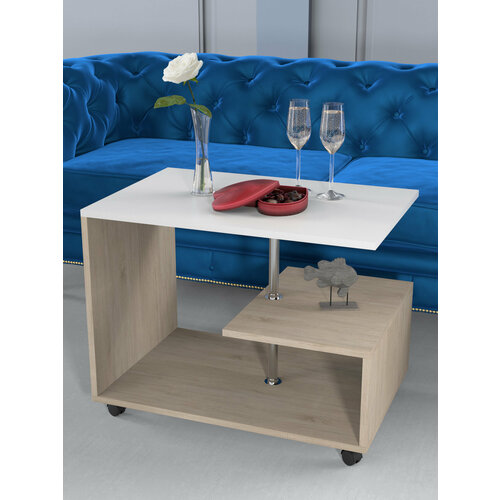 Столик журнальный на колесиках прямоугольный, сонома, 65х45х54 см