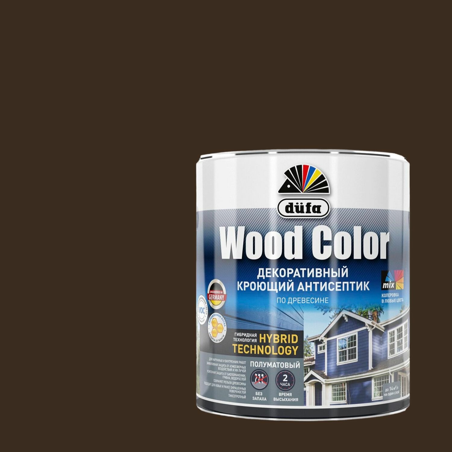 Антисептик кроющий для древесины Dufa Wood Color полуматовый (09л) темный шоколад