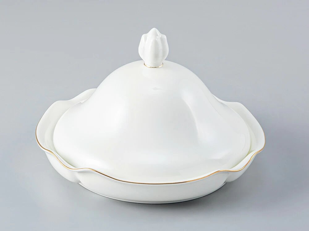 Маслёнка "Золотая лента", костяной фарфор, Императорский фарфоровый завод