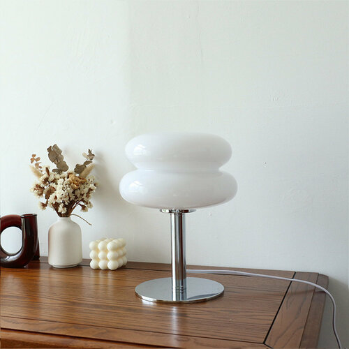Egg Tart Table Lamp for Girls Energy Efficient Soft Light Cute Glass USB Desk Dormitory Push Button Switch White