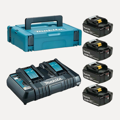 Изображение товара Набор (DC18RC + BL1850B - 4 шт, 5.0Ah, кейс MakPac) MAKITA 198312-4