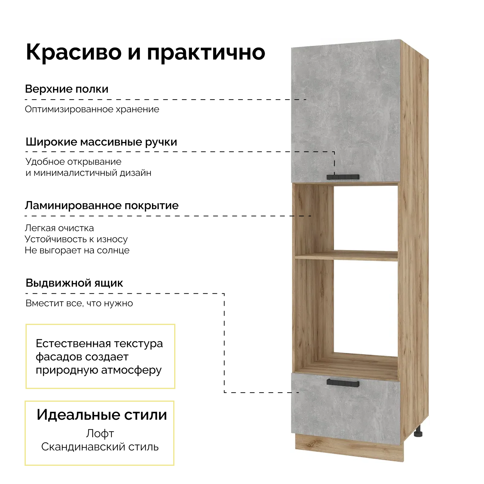 Шкаф кухонный шпмд 600 Пенал под духовку и микроволновку - Крафт/Ателье Спасибо-Мебель — фото 1