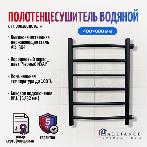 Изображение товара Полотенцесушитель водяной 400х600 мм Черный боковое подключение