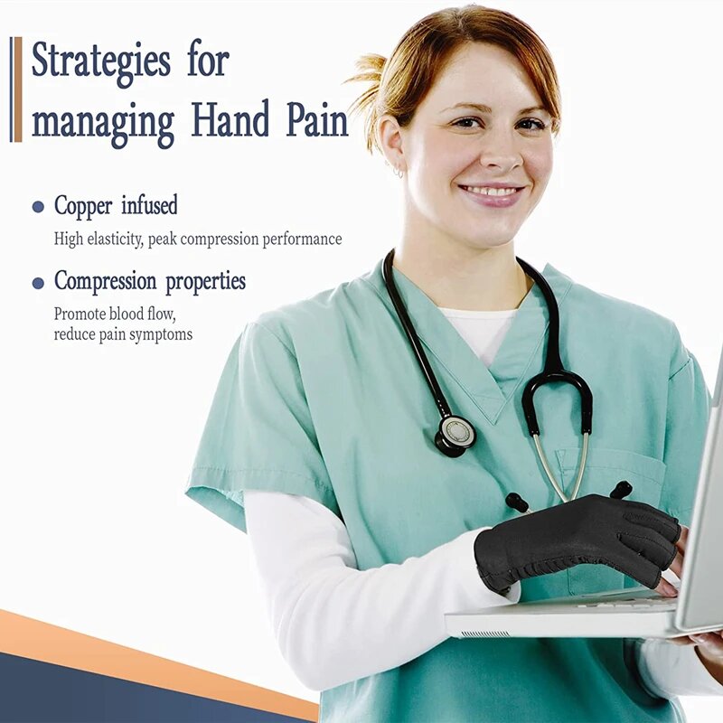Новые компрессионные перчатки, медные перчатки для рук, артрит, облегчение боли в суставах, противоскользящие терапевтические перчатки с половиной пальца для женщин и мужчин, 2023 L — фото 1