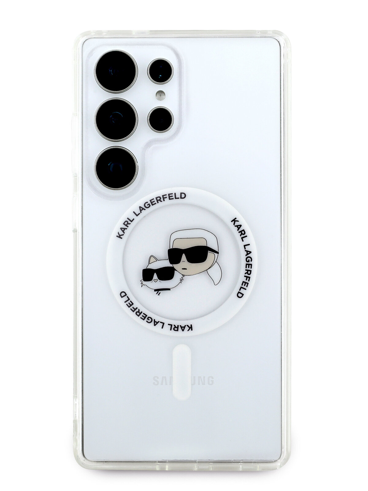 Lagerfeld для Galaxy S25 Ultra чехол PC/TPU NFT Karl & Choup Head Metal camera Hard White (MagSafe) — фото 1