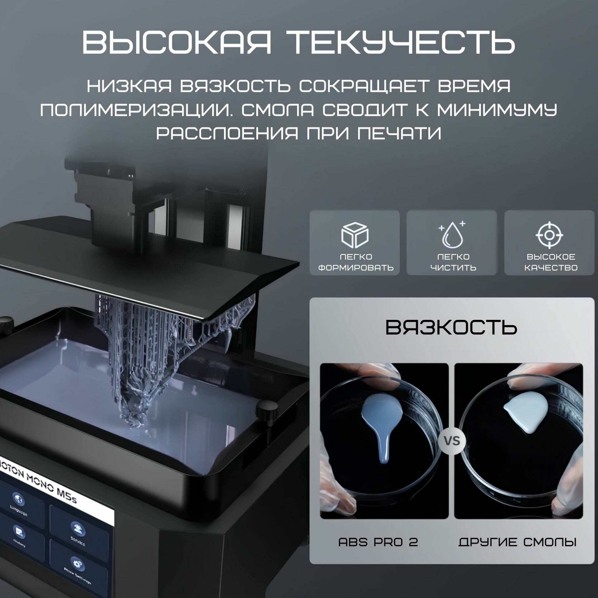 Фотополимерная смола для 3D принтеров ANYCUBIC, ABS-Like Pro 2, серая, 1 л — фото 1