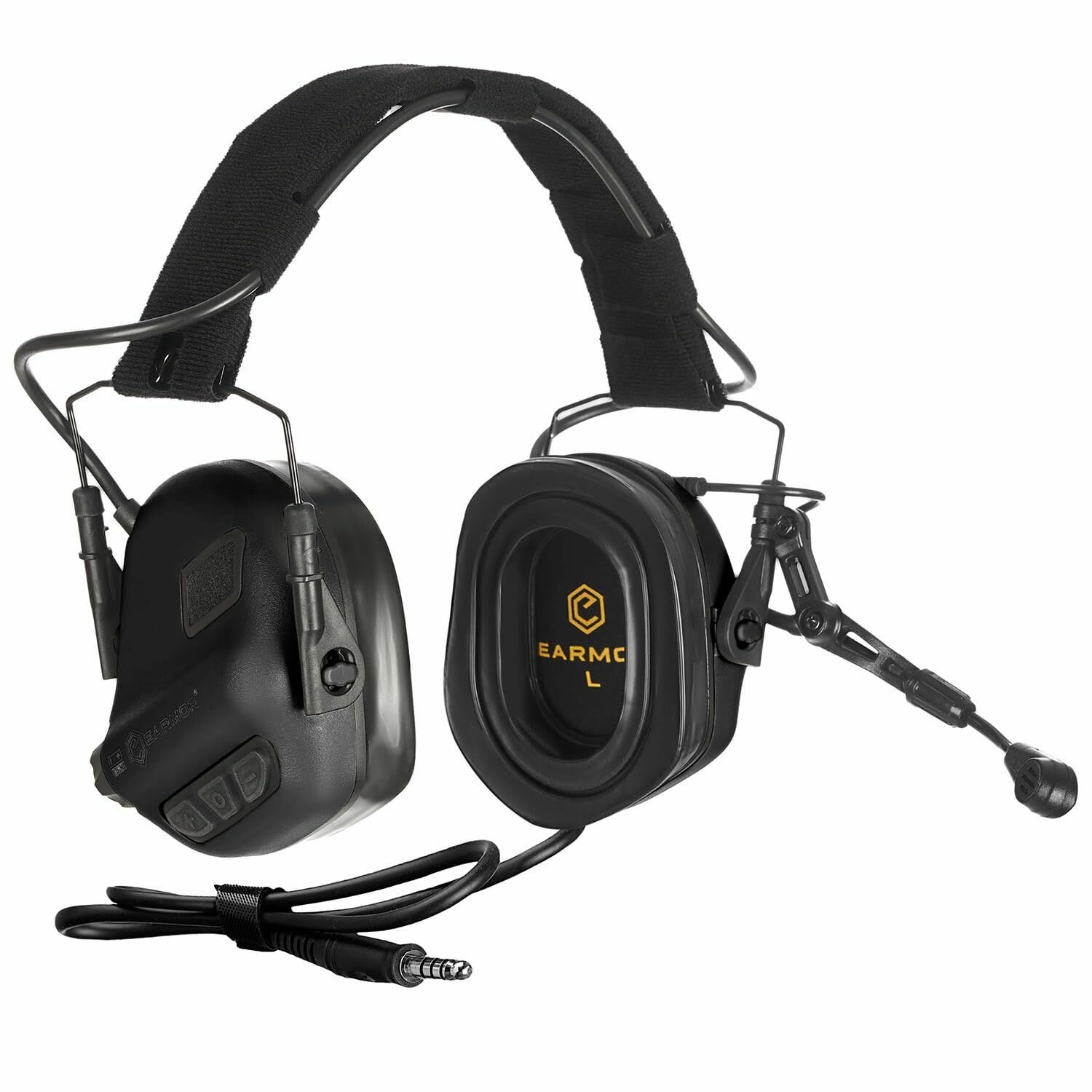 Тактические наушники для стрельбы Earmor M32 PLUS (чёрные) Активное шумоподавление, защита слуха, IPX5, военный разъём