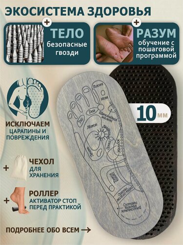 Изображение товара Доски Садху Ligar Sadhu "Карта здоровья" цвет серый, для начинающих и опытных 10 мм / гвозди для йоги