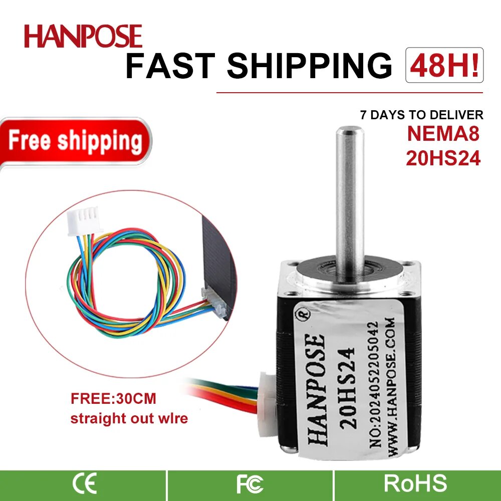 HANPOSE 1 шт. Nema8 шаговый двигатель 20HS24 0,8A 12mN. m 24 мм 20 серии двигатель для рекламных инструментов шаговый двигатель nema8, 20HS24 X 1PCS