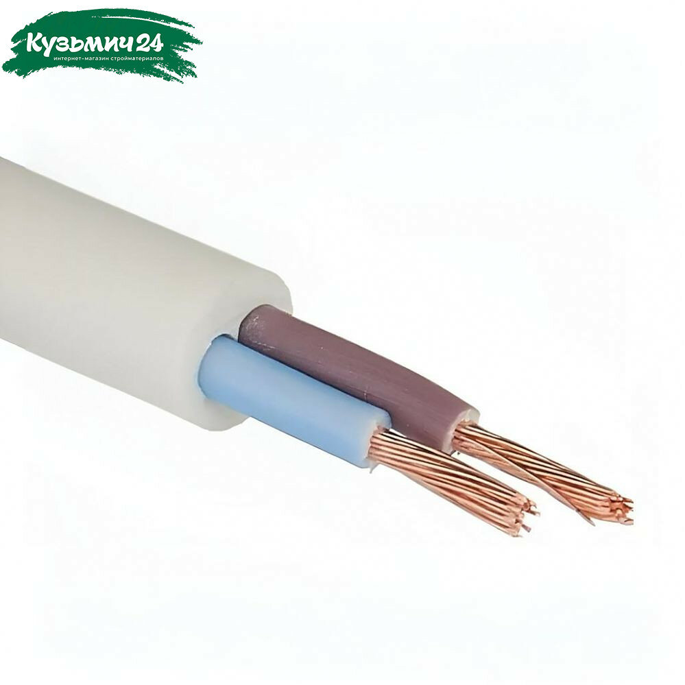 Провод силовой ПВС Москабель 2х6 кв. мм установочный белый длина 1 метр