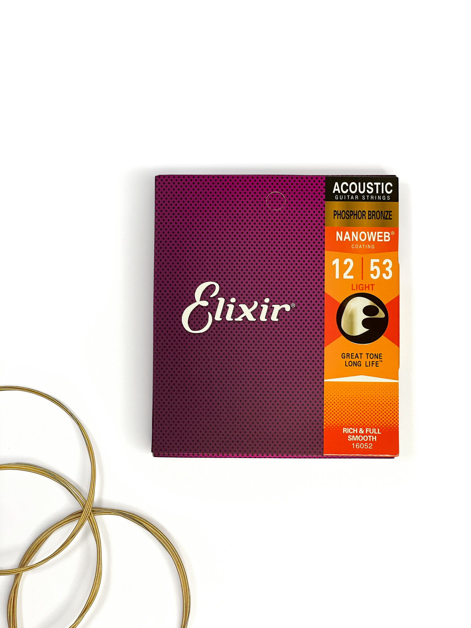 Струны для акустической гитары Elixir Phosphor Bronze Nanoweb Light 16052, 6 металлических струн, 12-53