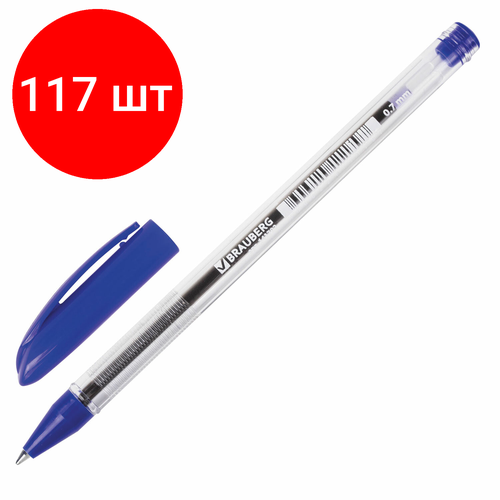 Комплект 117 шт, Ручка шариковая масляная BRAUBERG Rite-Oil, синяя, корпус прозрачный, узел 0.7 мм, линия письма 0.35 мм, 141702